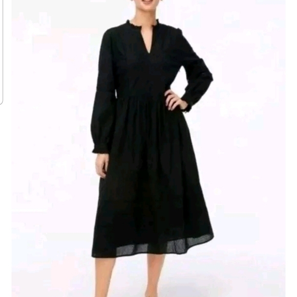 J. Crew Black Pintuck Midi Dress Clipdot Long Sleeve Ruffles Size XXS Pockets - Picture 1 of 16